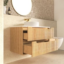 Byron Fluted 900mm Woodland Oak Wall Hung Single Vanity with Countertop